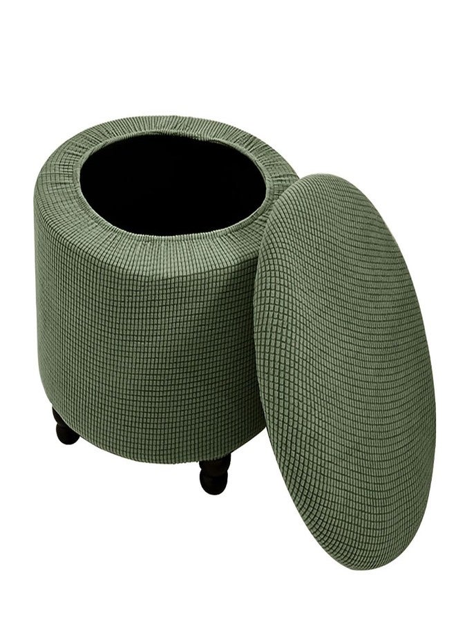 غطاء عثماني دائري من لوسينويرت، قابل للتمدد، ناعم، مناسب لتخزين القدمين، غطاء عثماني قابل للطي، غطاء كرسي قابل للطي، واقي أثاث، لون أخضر عسكري، ديكور منزلي - Image 1